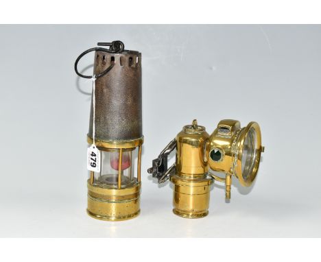 A VINTAGE RICHARD JOHNSON, CLAPHAM &amp; MORRIS MINER'S SAFETY LAMP AND A BRASS LUCAS CALCIA CADET BIKE LAMP, miner's lamp fi