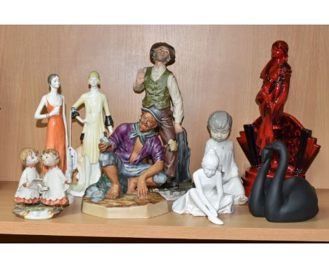A GROUP OF CERAMIC FIGURES AND FIGURE GROUPS, to include Coalport Ladies of Fashion 'Miss 1928' (hairline to base, repair aro