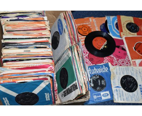 A BOX OF VINYL SINGLES, approximately one hundred and ninety records, by artists to include The Rolling Stones (Good Times, B