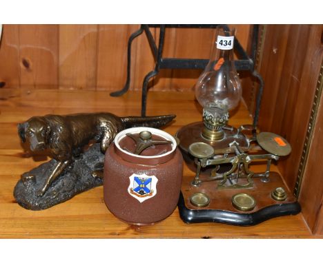 A GROUP OF METALWARE, comprising a cast metal and brass trivet, a set of T.J.Smith &amp; Sons Co. Ltd  Post Office letter sca