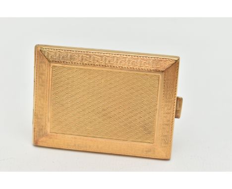 AN EARLY 20TH CENTURY 18CT GOLD MATCHSTICK CASE, rectangular form, engine turned pattern, approximate length 60mm x width 44m