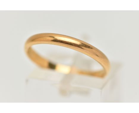 A POLISHED 22CT GOLD BAND RING, hallmarked 22ct Birmingham, ring size N 1/2, approximate gross weight 3.0 grams (condition re
