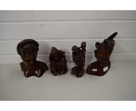 MIXED LOT COMPRISING TWO CHINESE HARDWOOD FIGURES TOGETHER WITH TWO FURTHER SOUTH EAST ASIAN FIGURES (4)
