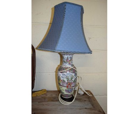 MODERN CHINESE CERAMIC BASED TABLE LAMP DECORATED IN CANTON STYLE