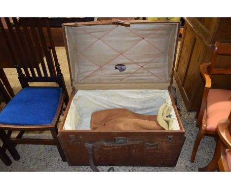 VINTAGE DOME TOP TRAVEL TRUNK, 85CM WIDE, PLUS A SHEEPSKIN COAT