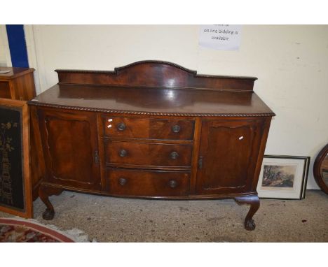 EDWARDIAN MAHOGANY THREE DRAWER TWO-DOOR BOW FRONT SIDEBOARD, 153CM WIDE