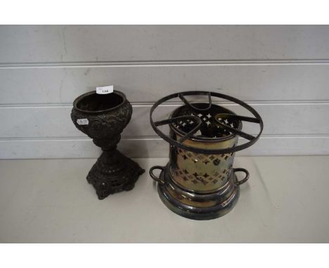 OIL LAMP BASE AND A SMALL OIL STOVE OR WARMER