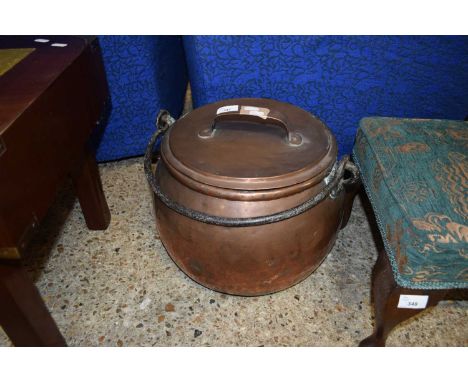 VINTAGE LIDDED COPPER CAULDRON POT