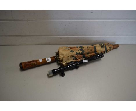 VINTAGE WOODEN HANDLED PARASOL AND A RIFLE SIGHT (2)