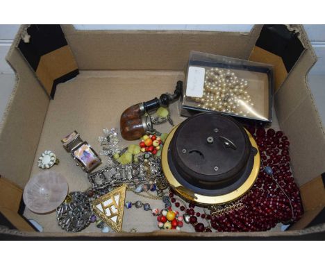 BOX VARIOUS COSTUME JEWELLERY, VINTAGE TOBACCO PIPE ETC