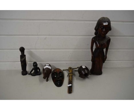 MIXED LOT OF VARIOUS ETHNIC CARVED FIGURES AND ANIMALS