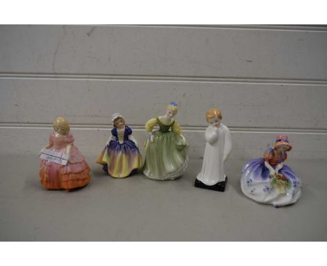 GROUP OF FIVE VARIOUS ROYAL DOULTON SMALL FIGURES TO INCLUDE 'DINKYDOO', 'DARLING', 'ROSE' AND OTHERS