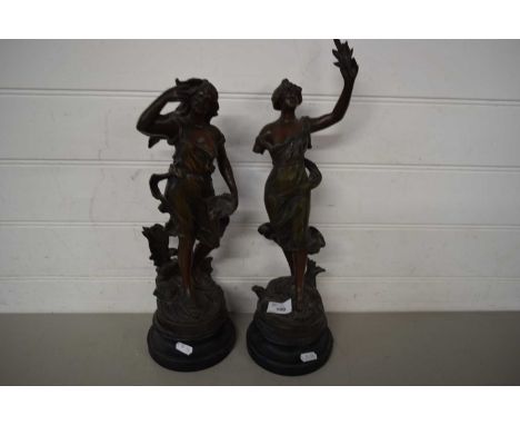 PAIR OF EARLY 20TH CENTURY FRENCH SPELTER FIGURES (A/F)