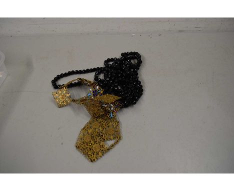 VINTAGE FILIGREE METAL AND ENAMEL NECKLACE PLUS ONE OTHER