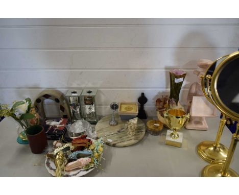 MIXED LOT VARIOUS SMALL MODEL SHOES, SHAVING MIRRORS ETC