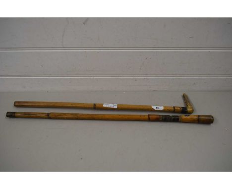 SMALL FAR EASTERN BAMBOO CASED SWORD STICK TOGETHER WITH A FURTHER BAMBOO RIDING CROP