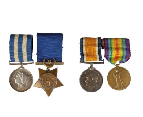 GROUP OF FOUR MEDALS TO A FATHER AND SON  No Bar Egypt Pair and Khedive Star to G H Crimp Gunrs Mate HMS Briton Undated Egypt