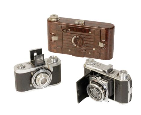 ZEISS IKON Tenax with tessar 3.5 cm f 2.8 lens in original brown leather case; KODAK Retina folding camera with Tessar 5 cm f