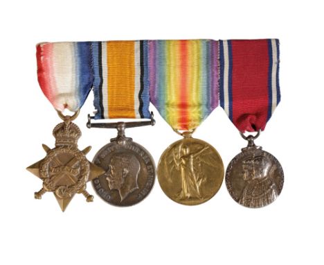 GREAT WAR TRIO AND 1935 CORONATION MEDAL to Lt Commr E W H Blake RN - Killed while serving on HMS Victory in Dry Dock Edward 