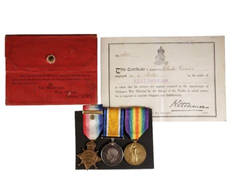 1914 STAR &amp; BAR TRIO with a rosette to 41349 Dvr C.R.F.R. Evans 14th Bde RFA. Born Stoke Newington, London. Charles R.F.R