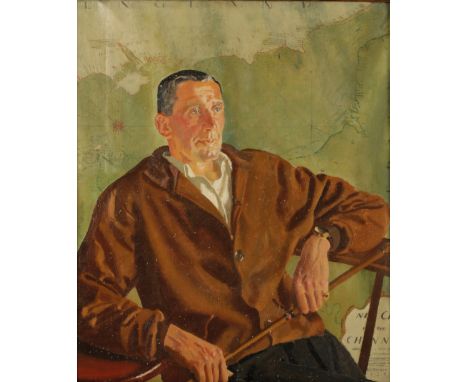 •ALFRED REGINALD THOMSON (1894-1979) A half length portrait of a gentleman, presumably a Military officer, seated before a la