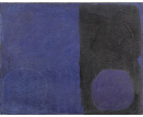 Patrick Heron (British, 1920-1999)BLUE AND BLACK (3 CIRCLES) : JANUARY 1962 signed and titled 'PATRICK/HERON/BLUE &amp; BLACK