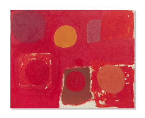 Patrick Heron (British, 1920-1999)5 DISCS IN RED : MARCH 1964 signed and titled 'PATRICK/HERON/5 DISCS/IN RED:/MARCH/1964' (v