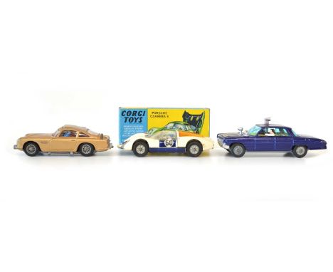 Corgi Porsche Carrera, Aston Martin DB5 &amp; Oldsmobile Corgi 330 Porsche Carrera 6 boxed plus unboxed 261 James Bond Aston 