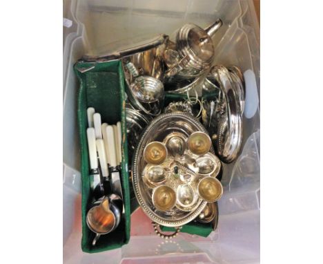 Silver plate: A quantity of silver plate table ware including tureens, part tea services, flatware, dishes. 