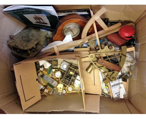 Clock related accessories to include Stanley compass, clock movements, travelling clocks, catalogues etc