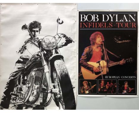 BOB DYLAN POSTERS. Two Bob Dylan posters to include a reprint of Bob Dara's 'Dylan On A Norton Motorcycle' (F condition due t