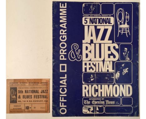 5TH NATIONAL JAZZ AND BLUES FEST TICKET AND PROGRAMME. An original 1965 programme and card ticket for the 1965 '5th National 