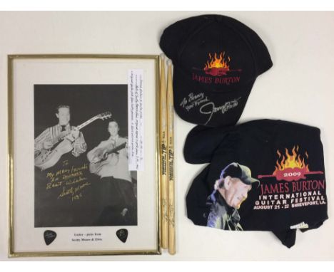 ROCK &amp; ROLL MUSEUM DENMARK - ELVIS BAND MEMBERS AUTOGRAPHED. Four signed pieces of memorabilia to include: a James Burton