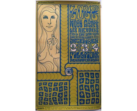 SAN FRANCISCO/FAMILY DOG POSTERS. Two classic poster designs to include: a likely second print poster for a Love, Moby Grape 