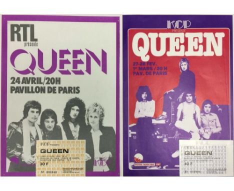 1978 / 1970 QUEEN FRENCH FLYERS AND TICKETS. To include a printed flyer/poster for Queen in Paris 1979 with an original ticke