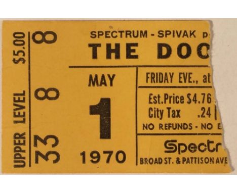 DOORS 1970 TICKET STUB. A torn ticket stub for a May 1st 1970 concert at the Spectrum, Philadelphia. Recordings from the conc
