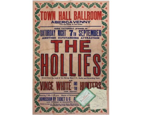 HOLLIES POSTER/TICKET/AUTOGRAPHS. To include: a slip of paper bearing signatures in various inks in the hands of Graham Nash,