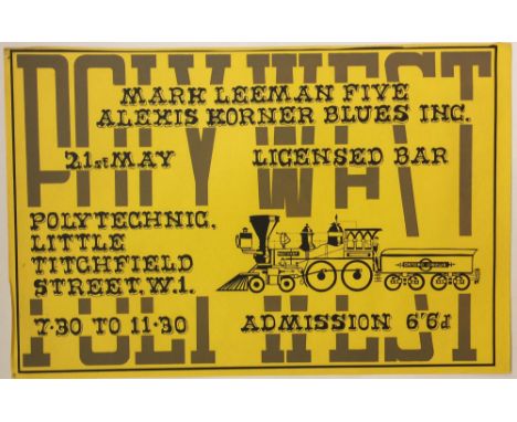 ALEXIS KORNER POSTER. An original poster for a circa 1960s event with Alexis Korner at London Polytechnic. Measures approx 76