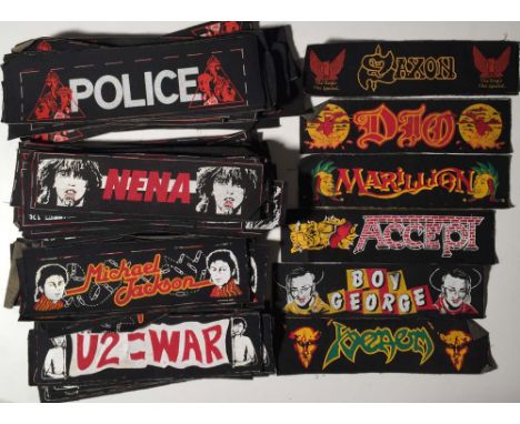 ASSORTED ROCK AND POP PATCHES. Approx 94 sew on patches, each to measure approx 24 x 7cm, to include multiples of artists: Ne