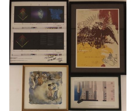 ASSORTED FRAMED ARTWORK. Four framed displays to include a limited edition Ultravox Quartet print, signed and numbered in the