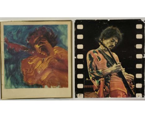 FRAMED JIMI HENDRIX PRINT &amp; POSTER. To include a limited, framed Jimi Hendrix print by Jean Messagier of Hendrix's 1982 c