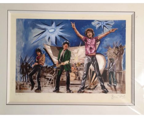 RONNIE WOOD SIGNED PRINT. A limited edition mounted print of a work by Ronnie Wood titled 'Big Bang Blue'. Signed to border b