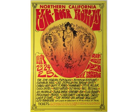 1968 HENDRIX US POSTER. An original first print of a 1968 poster advertising the Northern California Folk-Rock Festival, feat