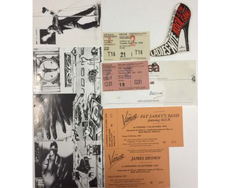SOUL AND FUNK TICKETS INC JAMES BROWN/CHIC ETC. 9 assorted pieces of paper ephemera to include: 1979 Chic tickets stapled to 