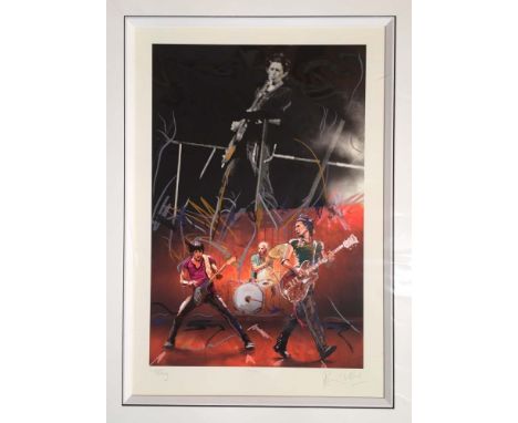 RONNIE WOOD SIGNED PRINT. A limited edition mounted print of a work by Ronnie Wood titled 'Twang'. Signed to border by Ronnie