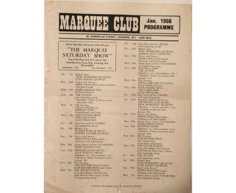 MARQUEE CLUB FLYER JAN 1966 - LONG JOHN BALDRY/THE ACTION. An original listings handbill from August 1966, detailing the even