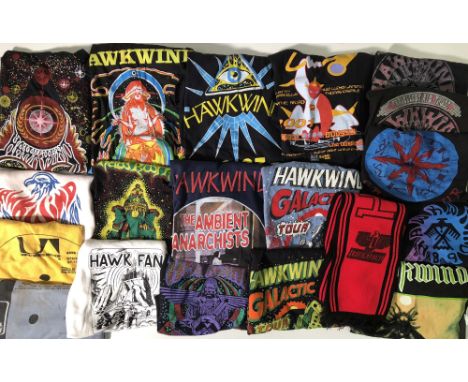 HAWKWIND TOUR T-SHIRTS. Collection of 18 tour t-shirts (official and unofficial) and one scarf to include Chaos Tour, Travell