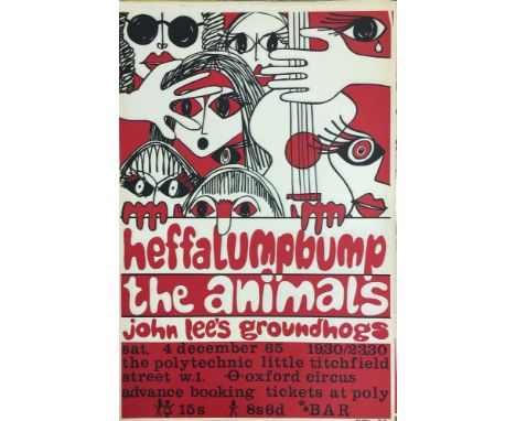 ANIMALS/GROUNDHOGS. A brilliant original poster for a 1965 event at London Polytechnic with Heffalumpbump, The Animals and Jo