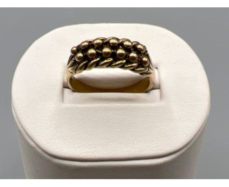 Heavy 9ct gold gents 2 row keeper ring, size X (7.31g)