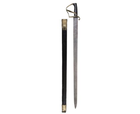 * Sword. Early 19th century naval cutlass, the 74.5 cm straight steel blade with two brass guard and black metal grip, overal